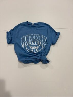 Jerzees Blue Duarte Basketball Camp Short Sleeve Tee - White Graphic